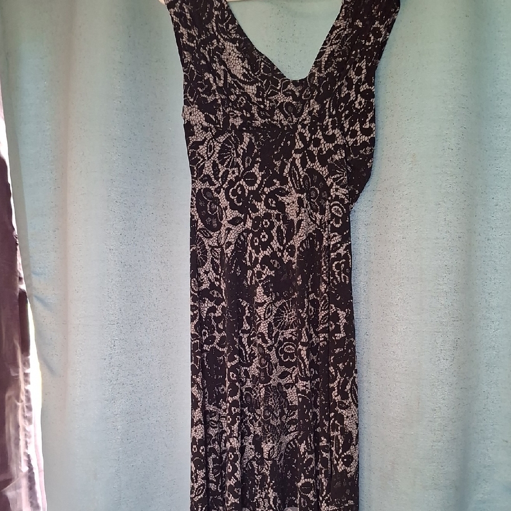 Calvin Klein Black and Grey Lace Look Midi Dress